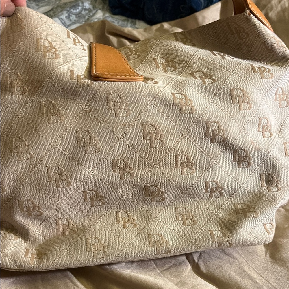 Dooney & Bourke Cream & Tan Logo Tote with Leather Trim - Picture 2 of 13